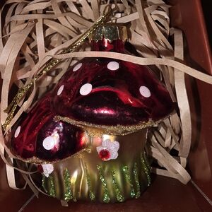 Holiday Mushroom Glass Ornament - Red